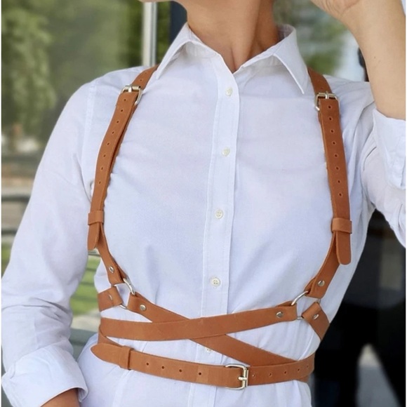 Brown PU Leather Wrap-Around Suspender Belt Harness